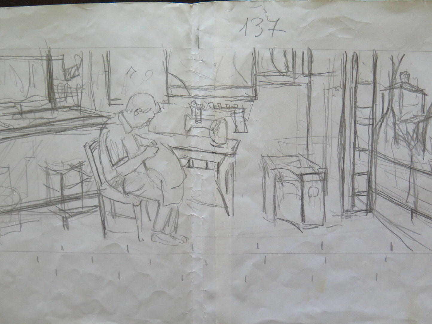 OLD DRAWING SKETCH STUDY PENCIL ON PAPER WORK PAINTER G. PANCALDI P14