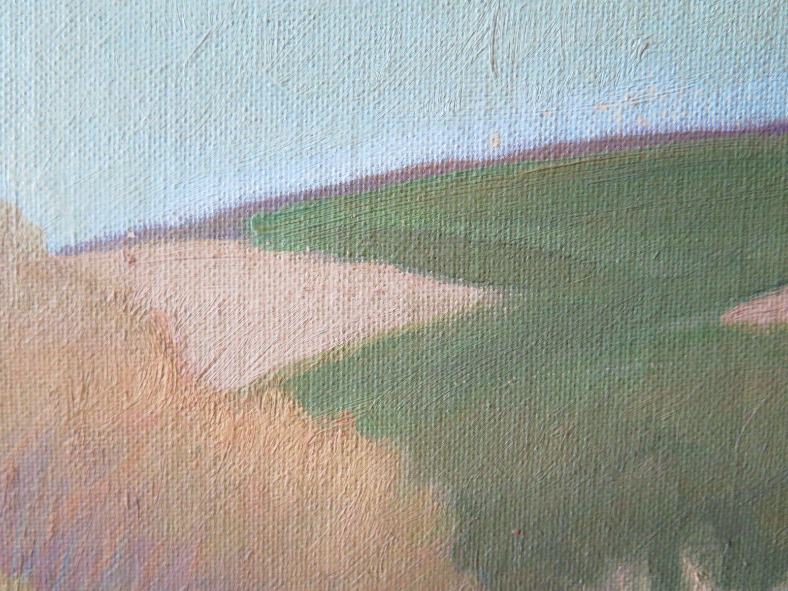 100x40 cm QUADRO OLIO VINTAGE PAESAGGIO VEDUTA CAMPAGNA DIPINTO PANORAMICO P19 - Belbello Antiques