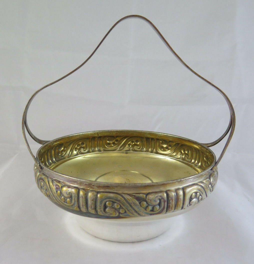 ANTICO CESTINO CENTROTAVOLA ENERET ASTRAL SILVERPLATE ART NOUVEAU BOWL R90 - Belbello Antiques