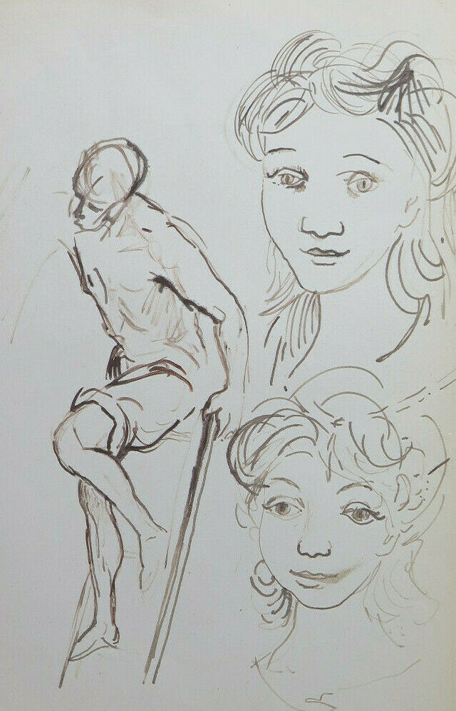 DISEGNO ACQUERELLO RITRATTO FEMMINILE BOZZETTO SCHIZZO STUDIO PITTORE P28.8