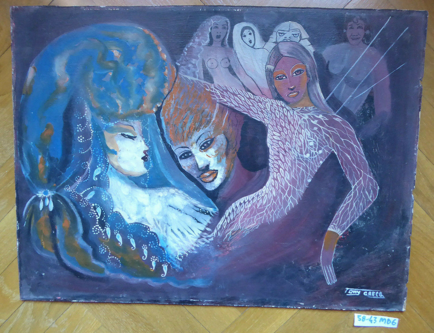 QUADRO VINTAGE ANNI 70 80 PITTORE CANARIO TONY GRECO SPAGNA FIGURE FEMMINILI MD6 - Belbello Antiques