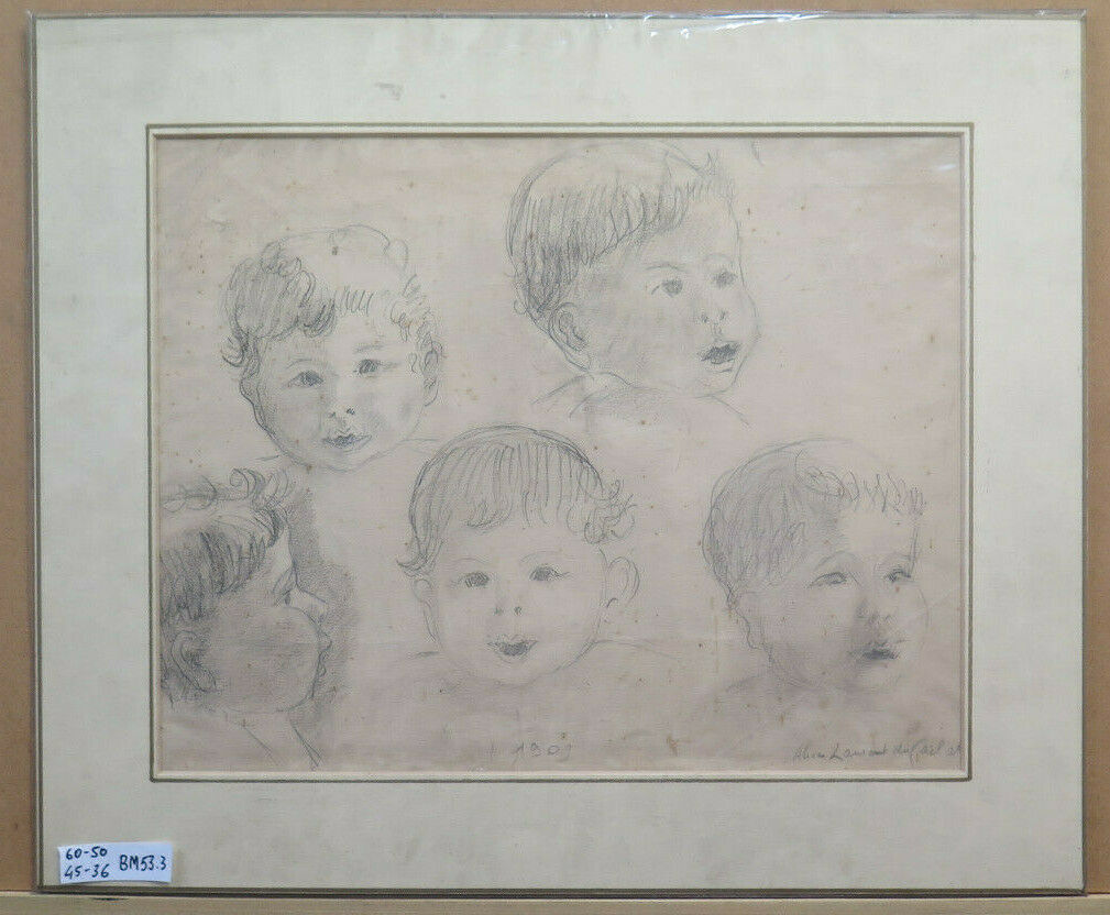 QUADRO ANTICO RITRATTI DI BAMBINI FIRMATO FRANCIA INIZIO SECOLO DISEGNO BM53.3