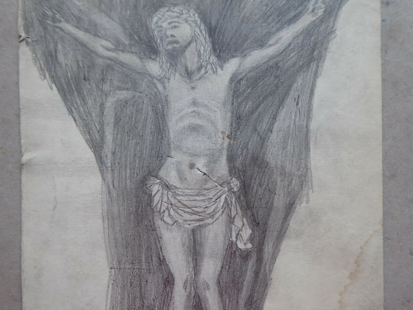 DISEGNO FIRMATO TAJADA CROCIFISSIONE GESÙ CRISTO CROCE VINTAGE VECCHIO MD10 - Belbello Antiques