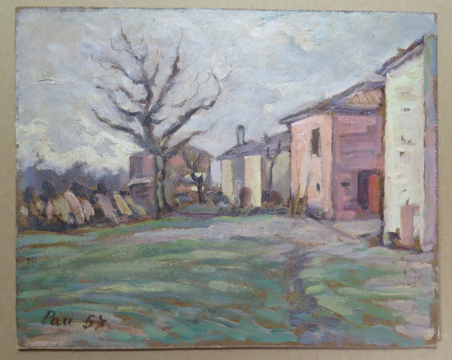 QUADRO ANTICO VEDUTA DI CAMPAGNA DIPINTO OLIO SU TAVOLA PAESAGGIO ORIGINALE p3