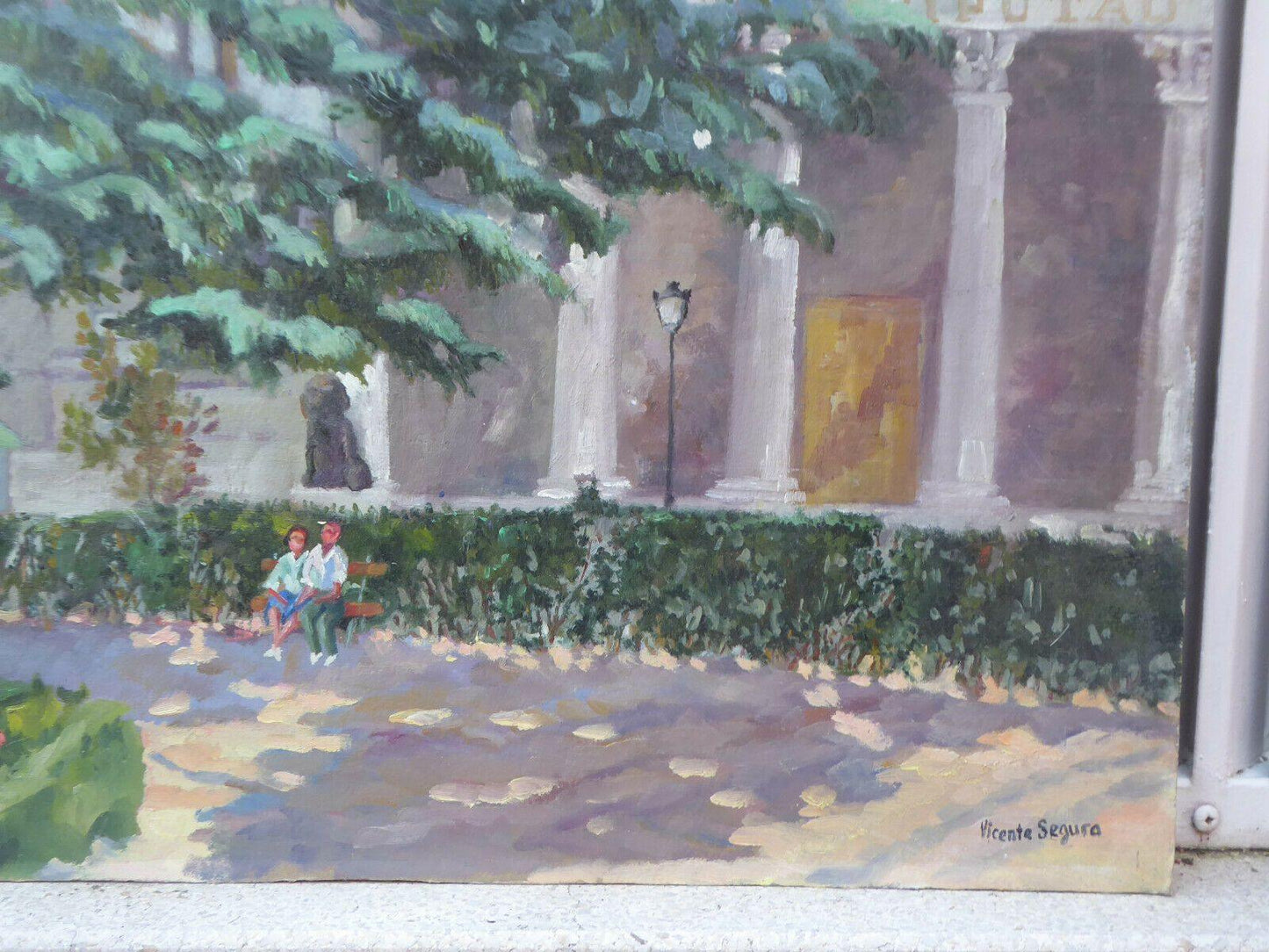 VEDUTA DI MADRID PLAZA DE LAS CORTES VECCHIO QUADRO FIRMATO VICENTE SEGURA MD11 - Belbello Antiques