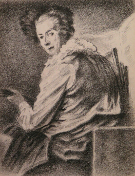 PORTRAIT OF A MUSICIAN ANTIQUE CHARCOAL PAPER Pierre Duteurtre DUT BM53.1