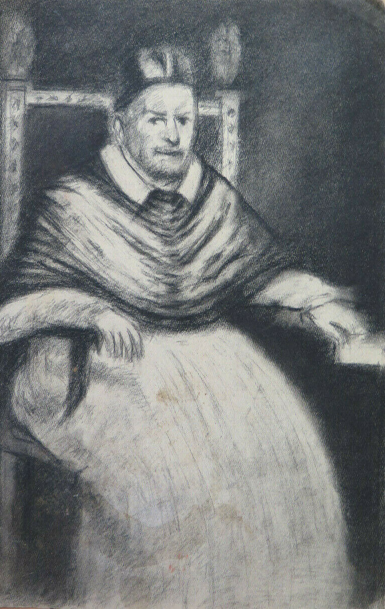 ANTIQUE DRAWING FROM THE Portrait of Innocent X BY Velázquez Pierre Duteurtre DUT BM53.1 