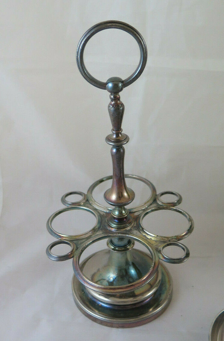 TWO OLIVE OILS AND A CUP IN SILVER METAL OLD VINTAGE OIL CRUET X15 