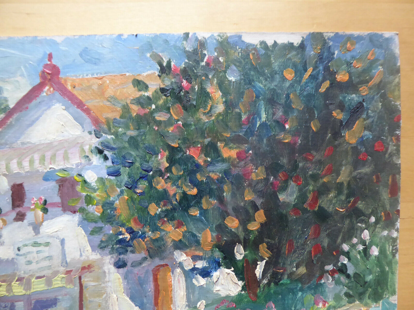 VIEW OF A SPANISH TOWN IN IMPRESSIONIST STYLE OLD PAINTING MD1 