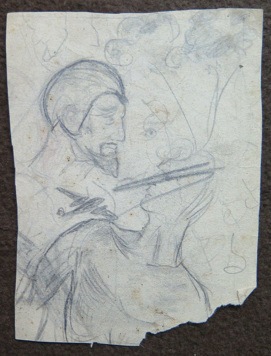 DISEGNO ANTICO CON STUDIO PER FIGURE A MEZZOBUSTO SCHIZZO BOZZETTO CARTA P28.6 - Belbello Antiques