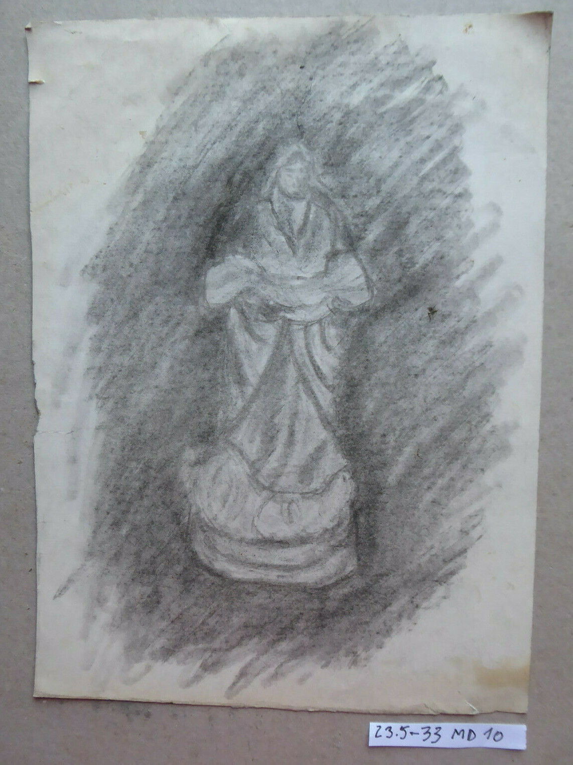 MADONNA CON BAMBINO VECCHIO DISEGNO MATITA SU CARTA SPAGNA 900 MADRID MD10 - Belbello Antiques