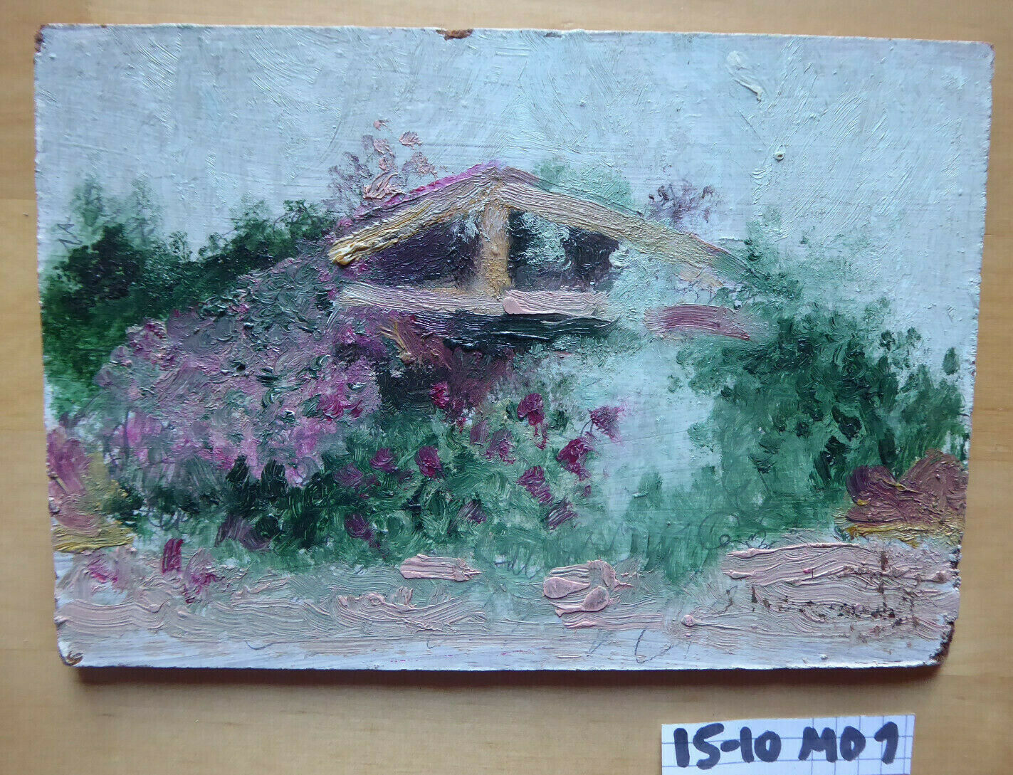 OLD OIL PAINTING ON SMALL PAINTING LANDSCAPE IN FLOWERING VINTAGE MD1 