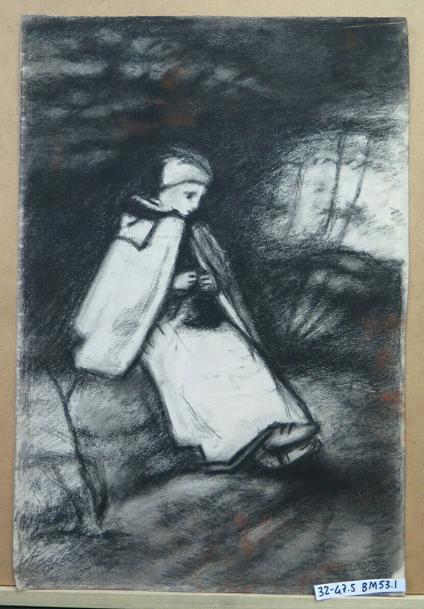 GRANDE DISEGNO FIGURA RELIGIOSO CARBONCINO Pierre Duteurtre detto DUT BM53.1