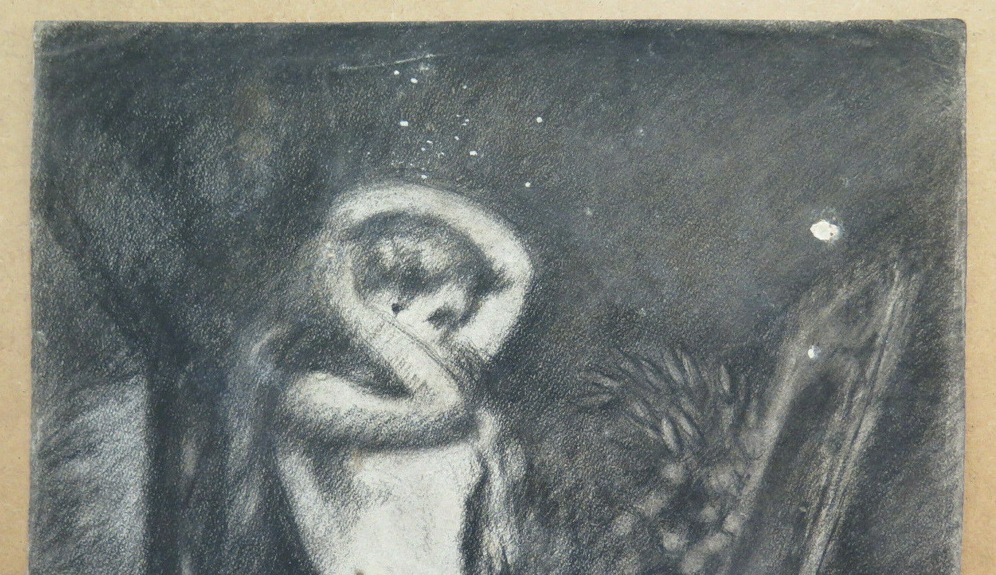 WOMAN IN THE MIRROR ANTIQUE NUDE CHARCOAL PAINTING Pierre Duteurtre DUT BM53.1 