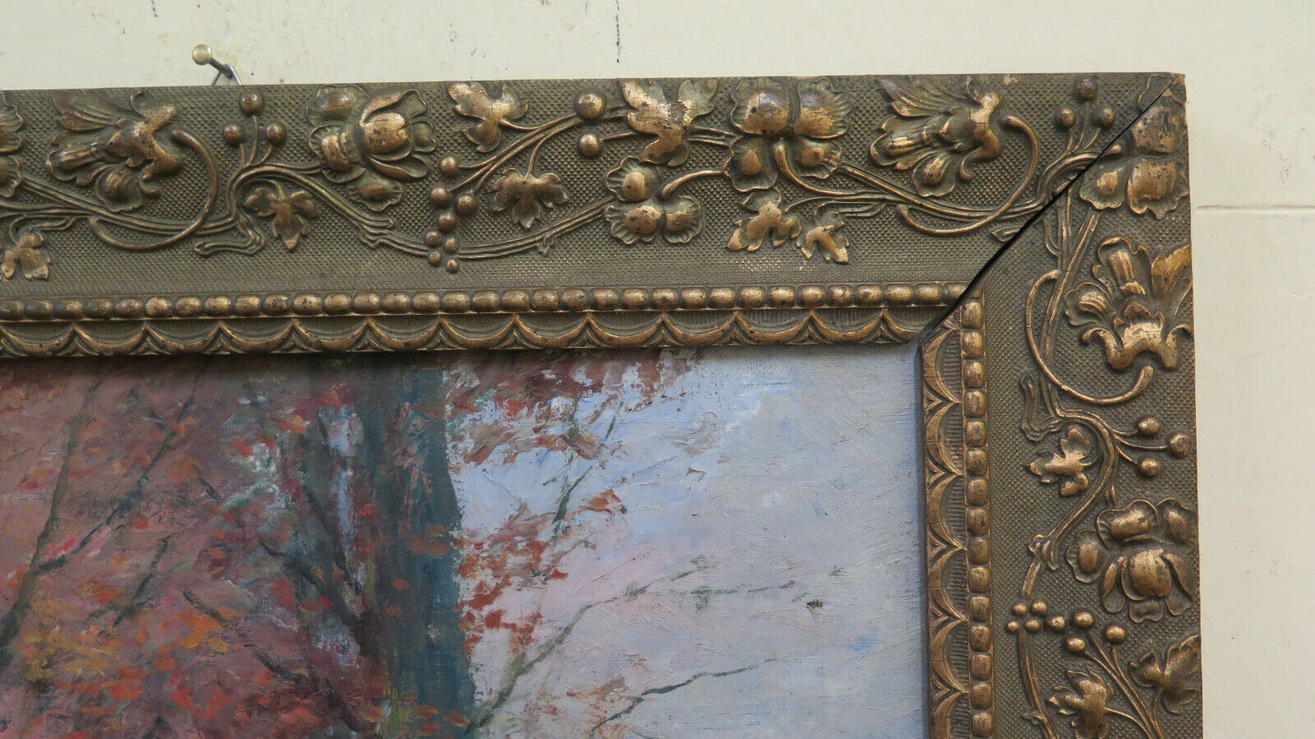 ANTIQUE PAINTING COUNTRY LANDSCAPE EARLY 20TH CENTURY SIGNED DELRIO COEVA FRAME BM51