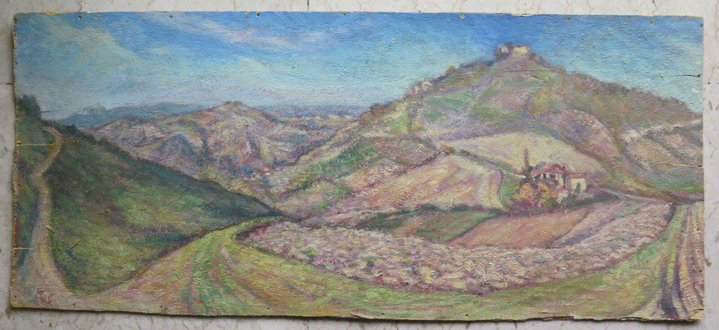 PAESAGGIO DELL'APPENNINO BOLOGNESE QUADRO ANTICO OLIO TAVOLA GETANO PANCALDI p17 - Belbello Antiques