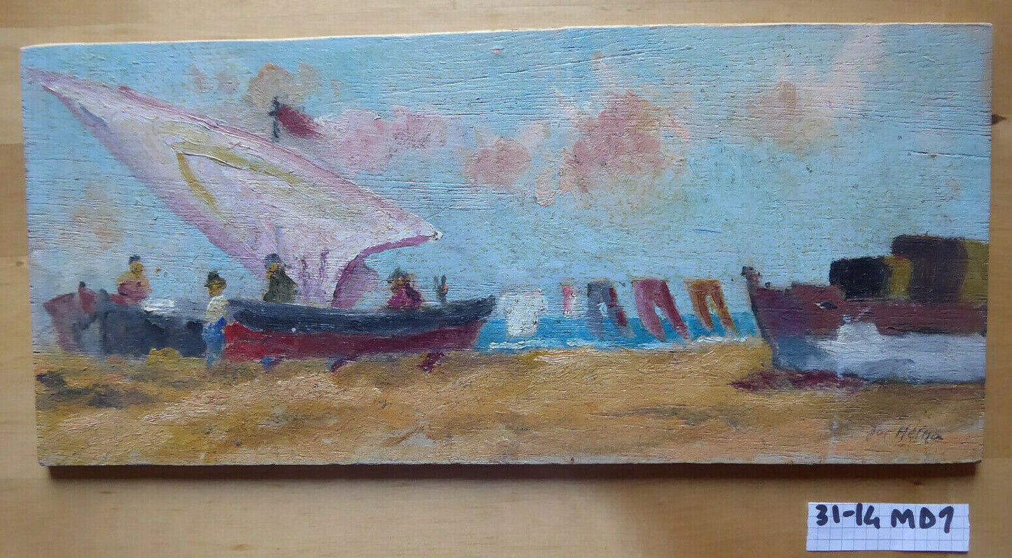 OIL PAINTING TABLE MARINE SEA LANDSCAPE SPAIN SIGNED VINTAGE PAINTING MD1 