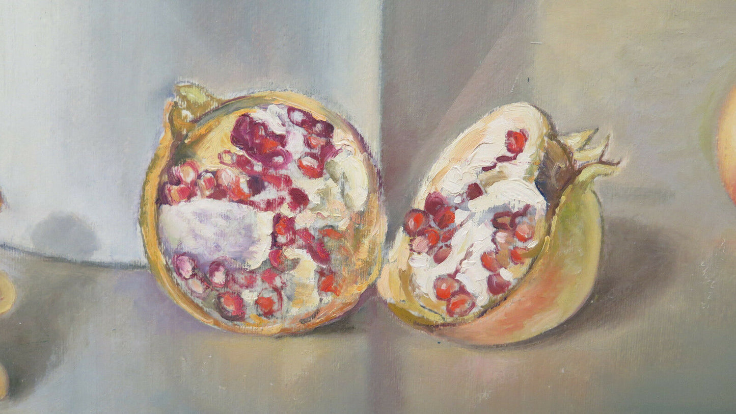 MODERN 80'S PAINTING MIXED TECHNIQUE PAINTING ON POMEGRANATE FRUIT TABLE P29