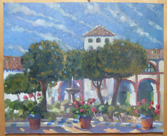 OLD OIL PAINTING COURTYARD VIEW ANDALUSIA SPAIN PAINTING SIGNED SEGURA MD2 