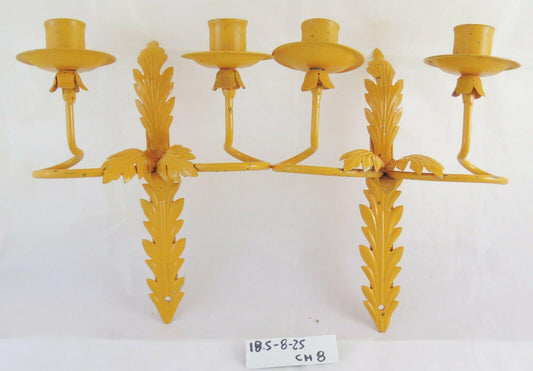 10 APPLIQUE IN FERRO BATTUTO CON FOGLIE IN METALLO LAMPADA DA MURO LAMPADARI CH8 - Belbello Antiques