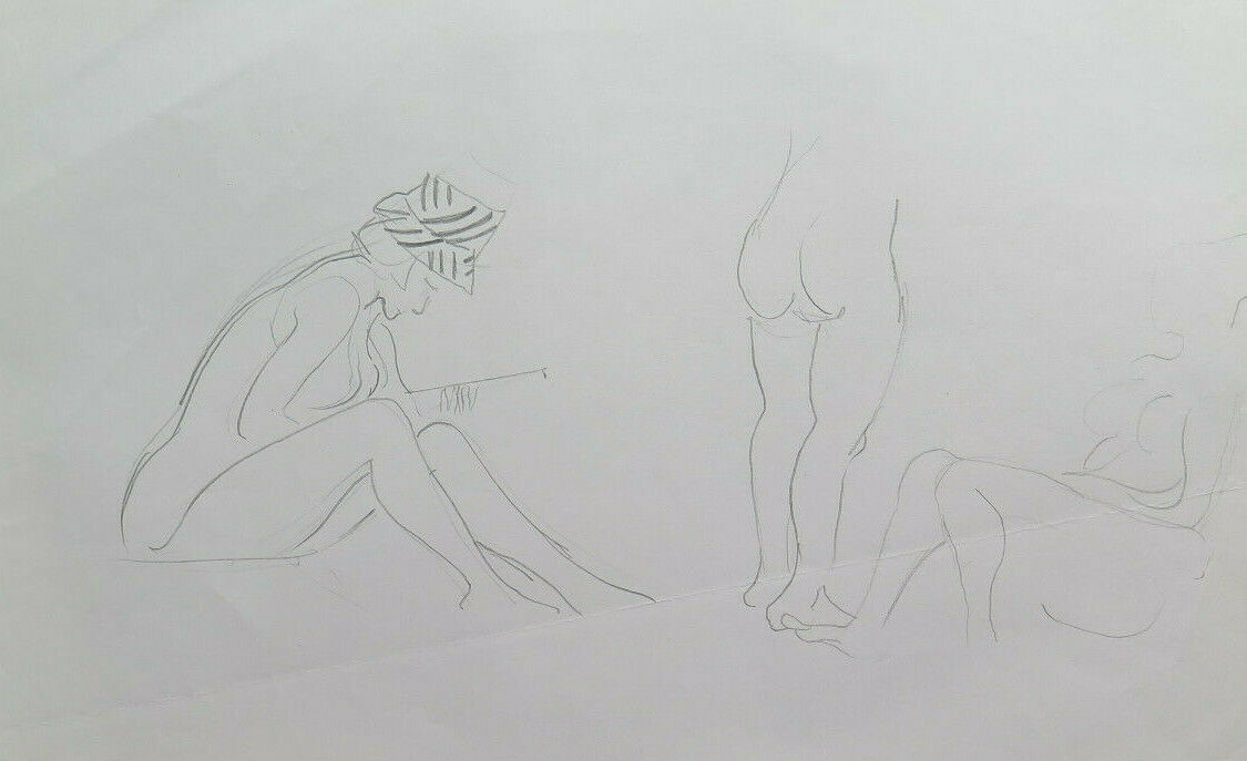 DISEGNO BOZZETTO DEL PITTORE MODENESE G. PANCALDI NUDO FEMMINILE BAGNANTI P28.9 - Belbello Antiques