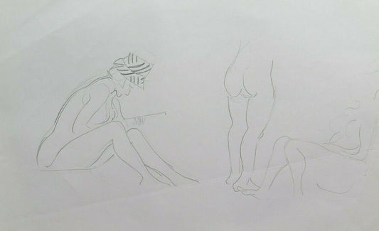 DISEGNO BOZZETTO DEL PITTORE MODENESE G. PANCALDI NUDO FEMMINILE BAGNANTI P28.9 - Belbello Antiques