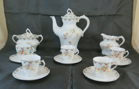 ANTIQUE COFFEE SERVICE WEIMAR GERMANY CUPS SAUCERS SUGAR BOWL BM48 