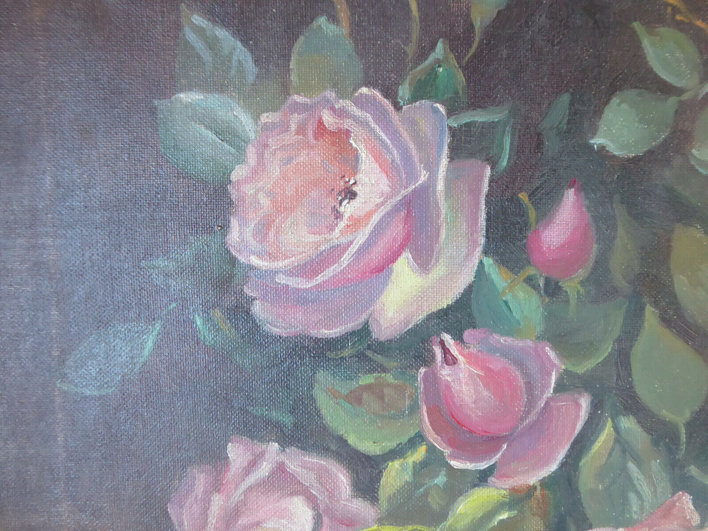 QUADRO A FIORI ROSE VINTAGE VECCHIO EPOCA '900 FIRMATO DIPINTO OLIO SU TELA MD8