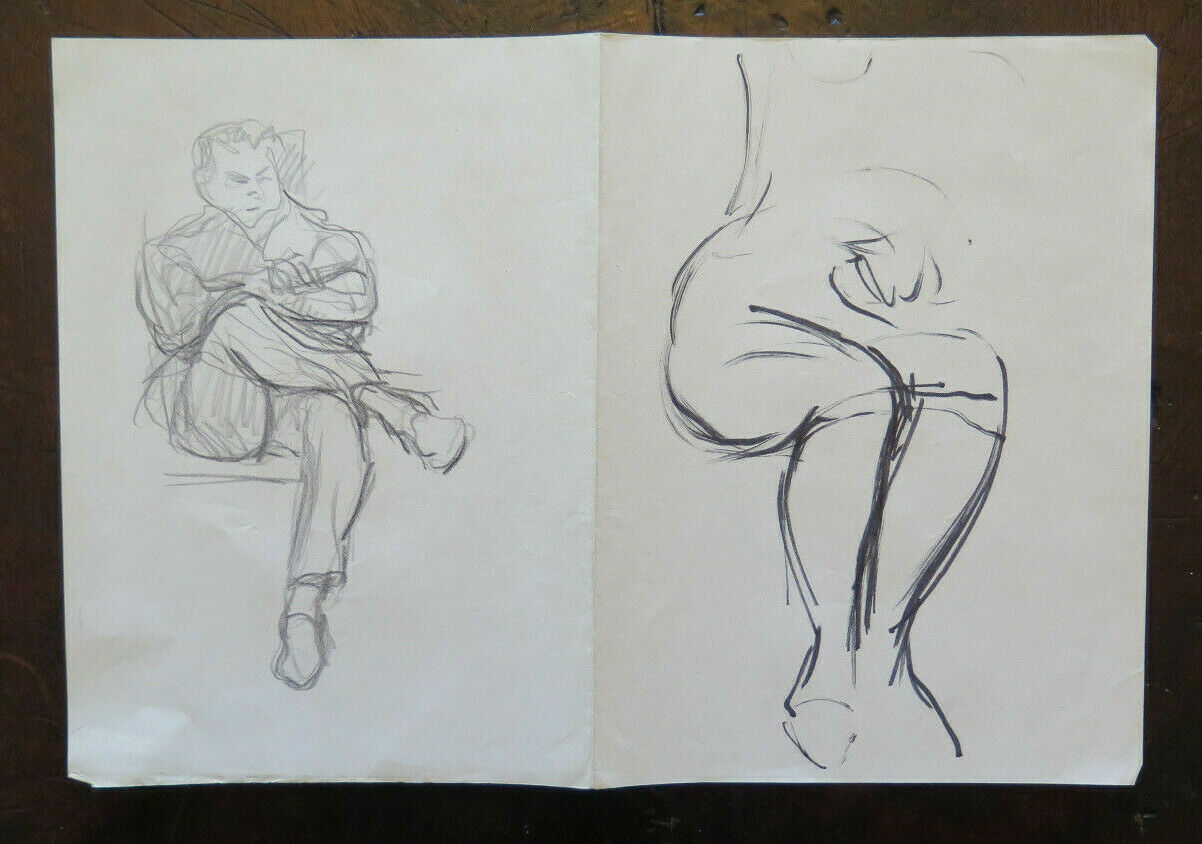 SKETCH DRAWING ON PAPER BY G. PANCALDI STUDIO FOR SEATED HUMAN FIGURES P28.5