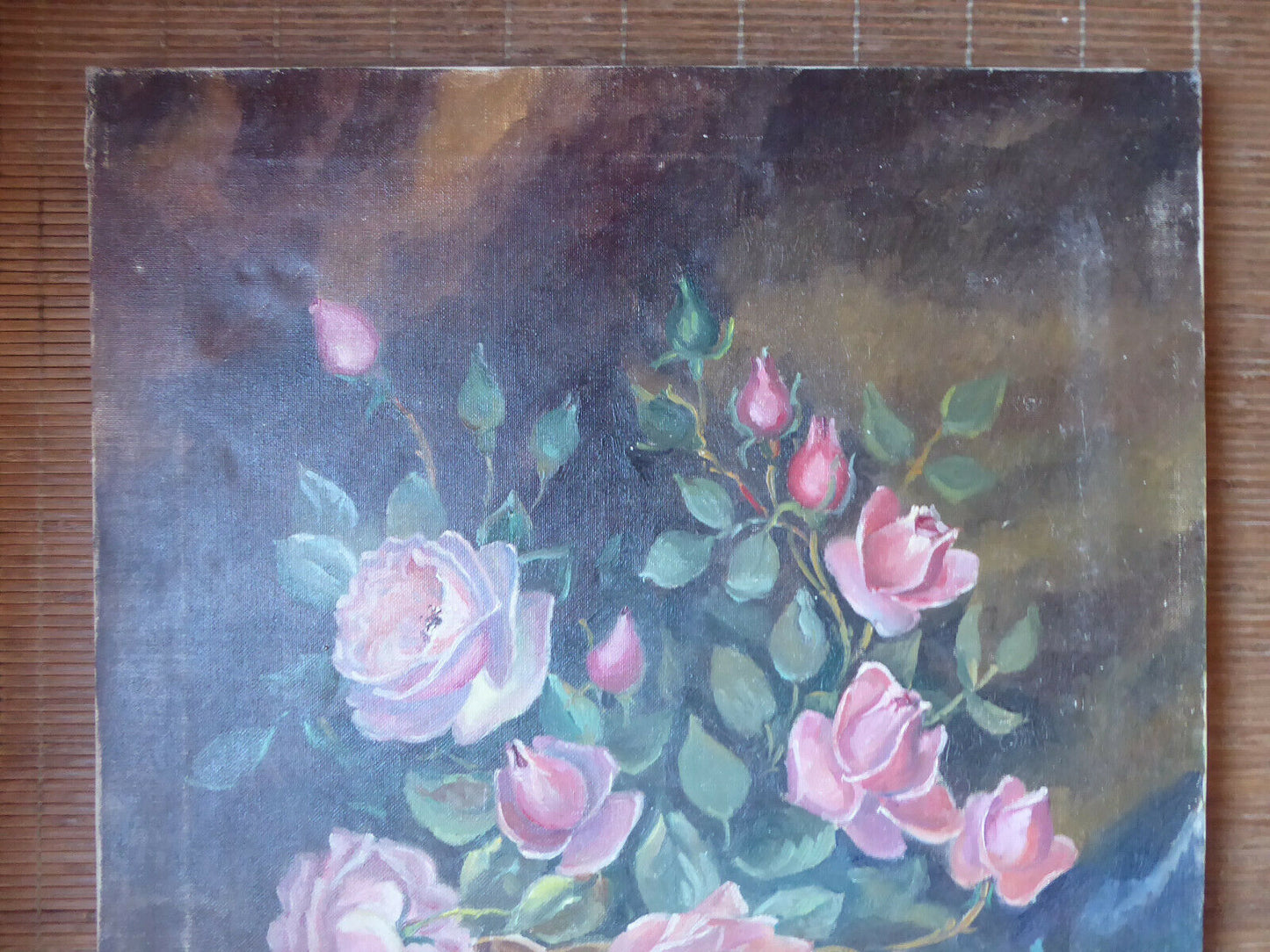 QUADRO A FIORI ROSE VINTAGE VECCHIO EPOCA '900 FIRMATO DIPINTO OLIO SU TELA MD8