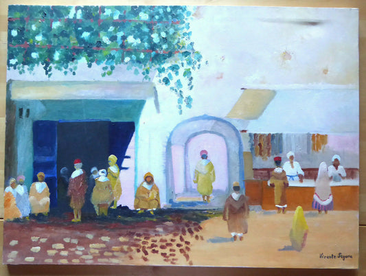 VICENTE SEGURA 1930-2015 OIL PAINTING ON CANVAS SIGNED ARAB CHARACTERS MD8 