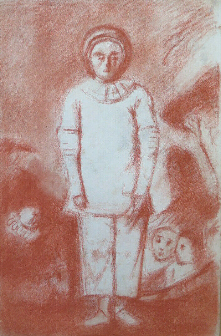 GRANDE DISEGNO ANTICO ISPIRATO WATTEAU PIERROT Pierre Duteurtre DUT BM53.1 D