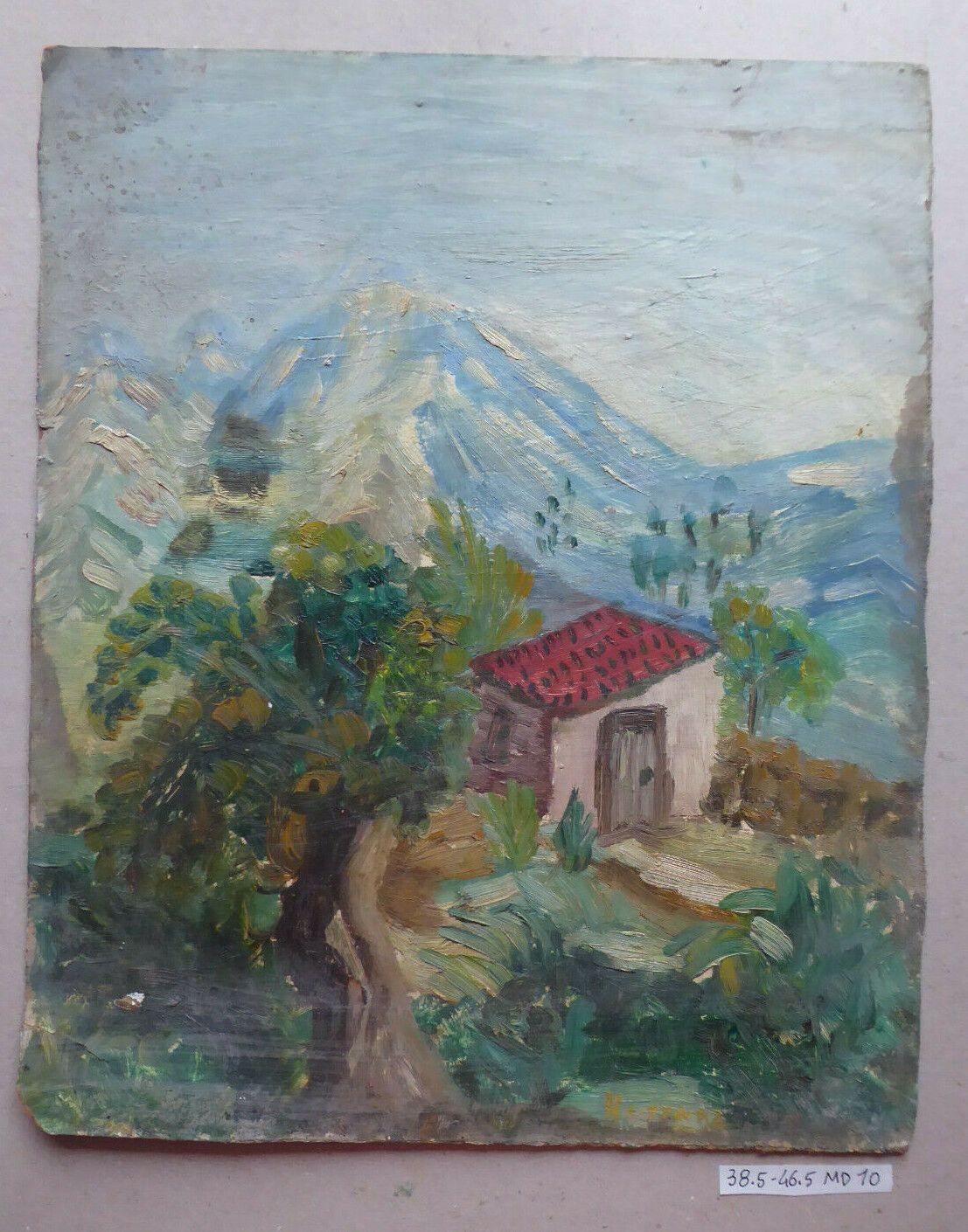 38x46cm QUADRO OLIO TAVOLA VINTAGE PAESAGGIO BOZZETTO PITTORE SPAGNOLO MD10 - Belbello Antiques