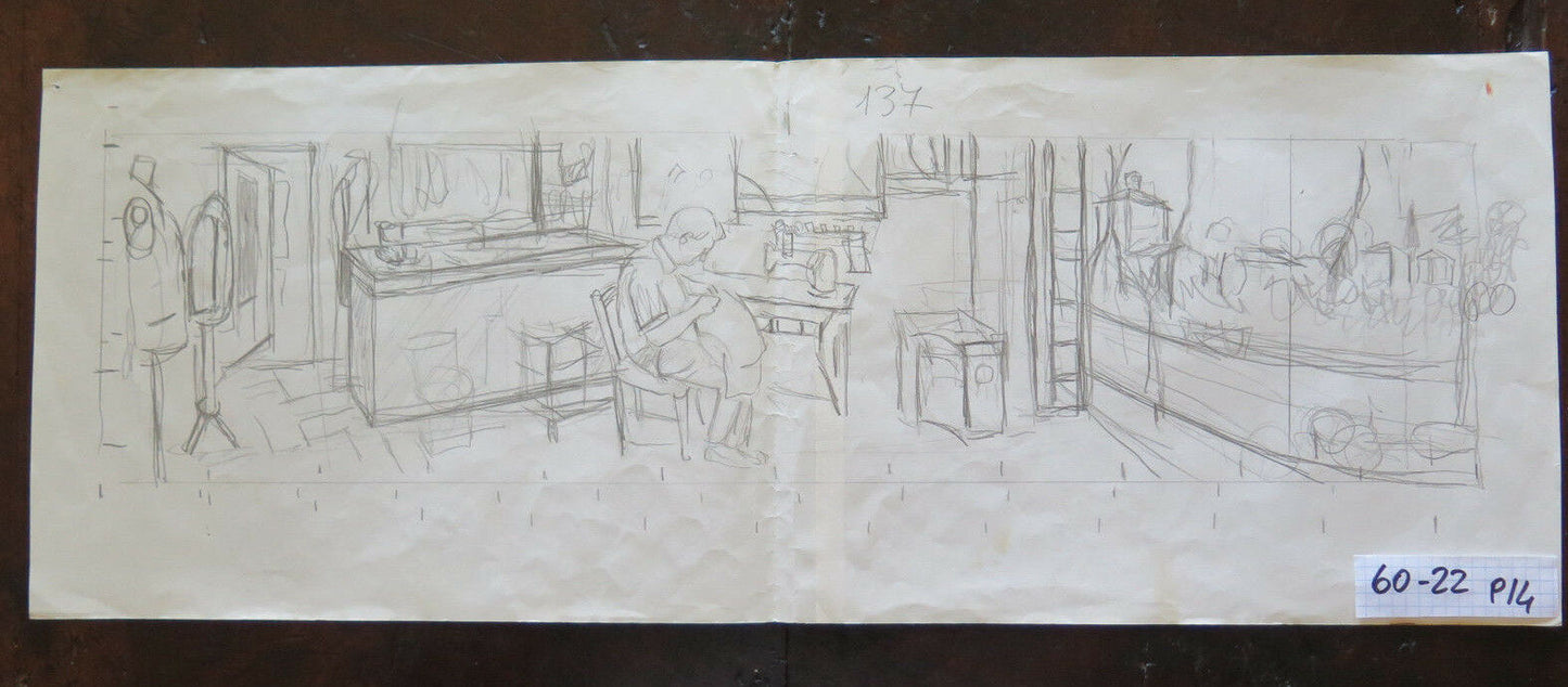 OLD DRAWING SKETCH STUDY PENCIL ON PAPER WORK PAINTER G. PANCALDI P14