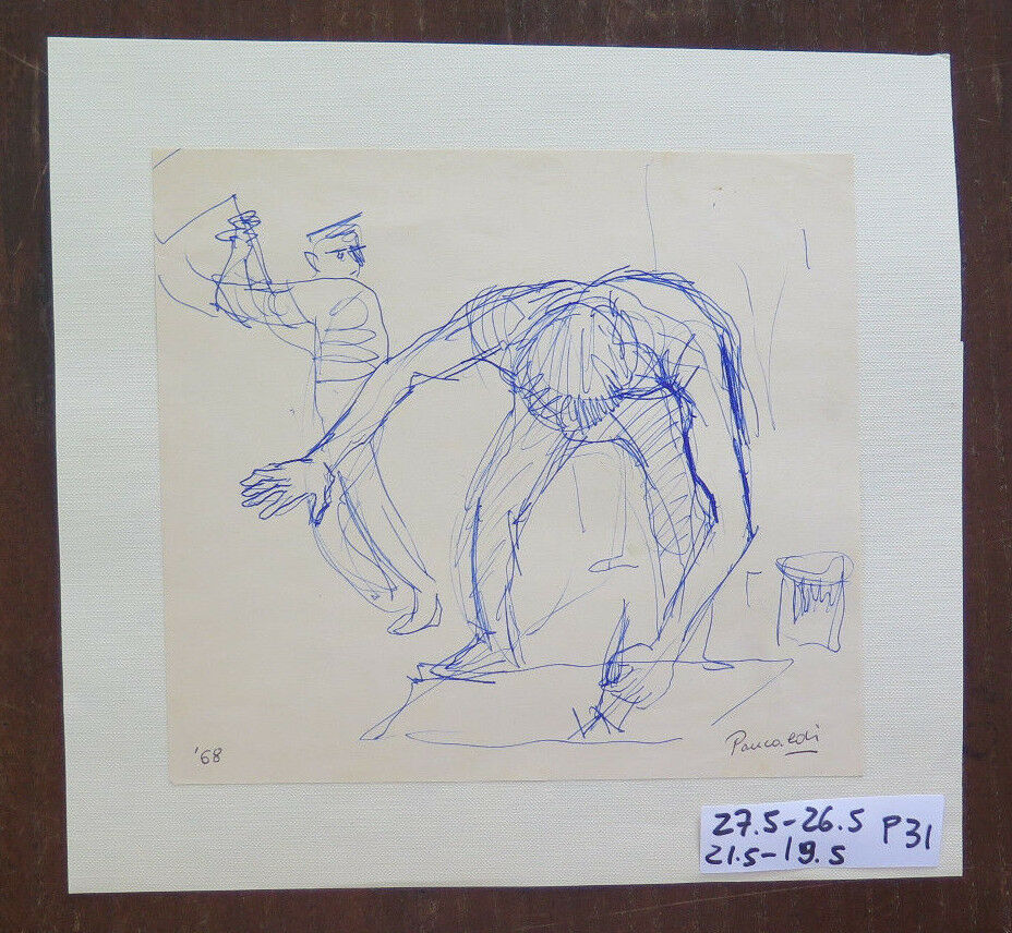 COPPIA DI DISEGNI SCHIZZO BOZZETTO FIRMATI DATATI '68 FIGURE AL LAVORO P31