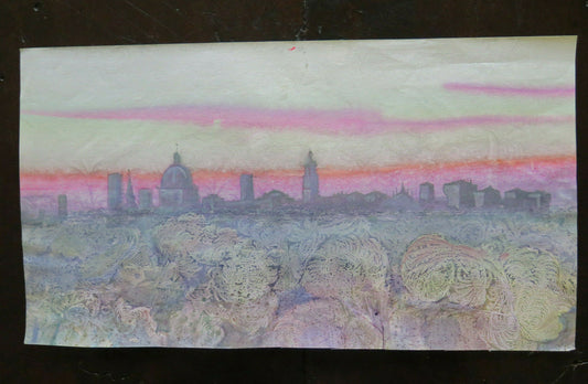 VEDUTA DI MANTOVA QUADRO VINTAGE DIPINTO CON TECNICA SPERIMENTALE 46x26 cm P14