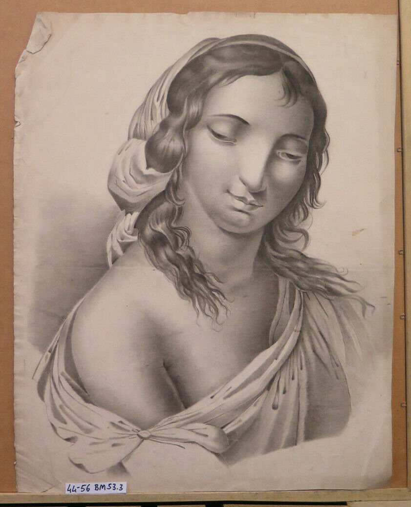 ANTIQUE DRAWING FEMALE PORTRAIT FRANCE 800 ANTIQUE NEOCLASSIC PAINTING BM53.3 