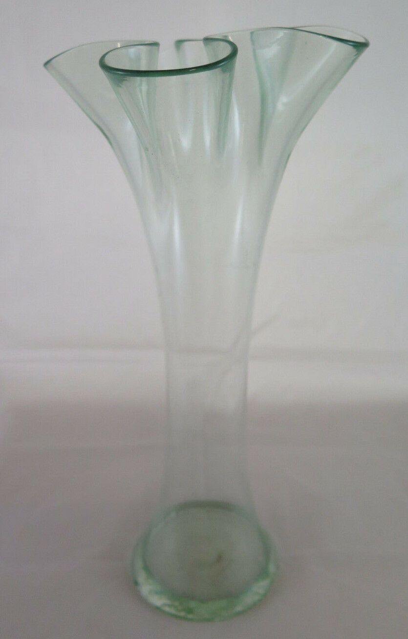 VASO IN VETRO A FAZZOLETTO VINTAGE META' 900 MODERNARIATO NAPKIN GLASS VASE R53 - Belbello Antiques