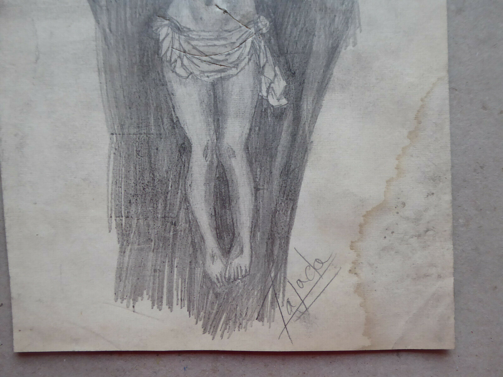 DISEGNO FIRMATO TAJADA CROCIFISSIONE GESÙ CRISTO CROCE VINTAGE VECCHIO MD10 - Belbello Antiques