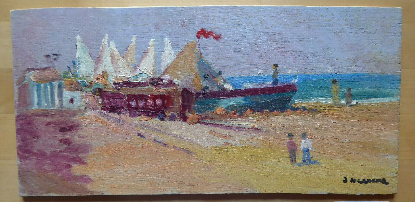 DIPINTO OLIO TAVOLA MARINA MARE PAESAGGIO SPAGNA FIRMATO QUADRO VINTAGE MD1