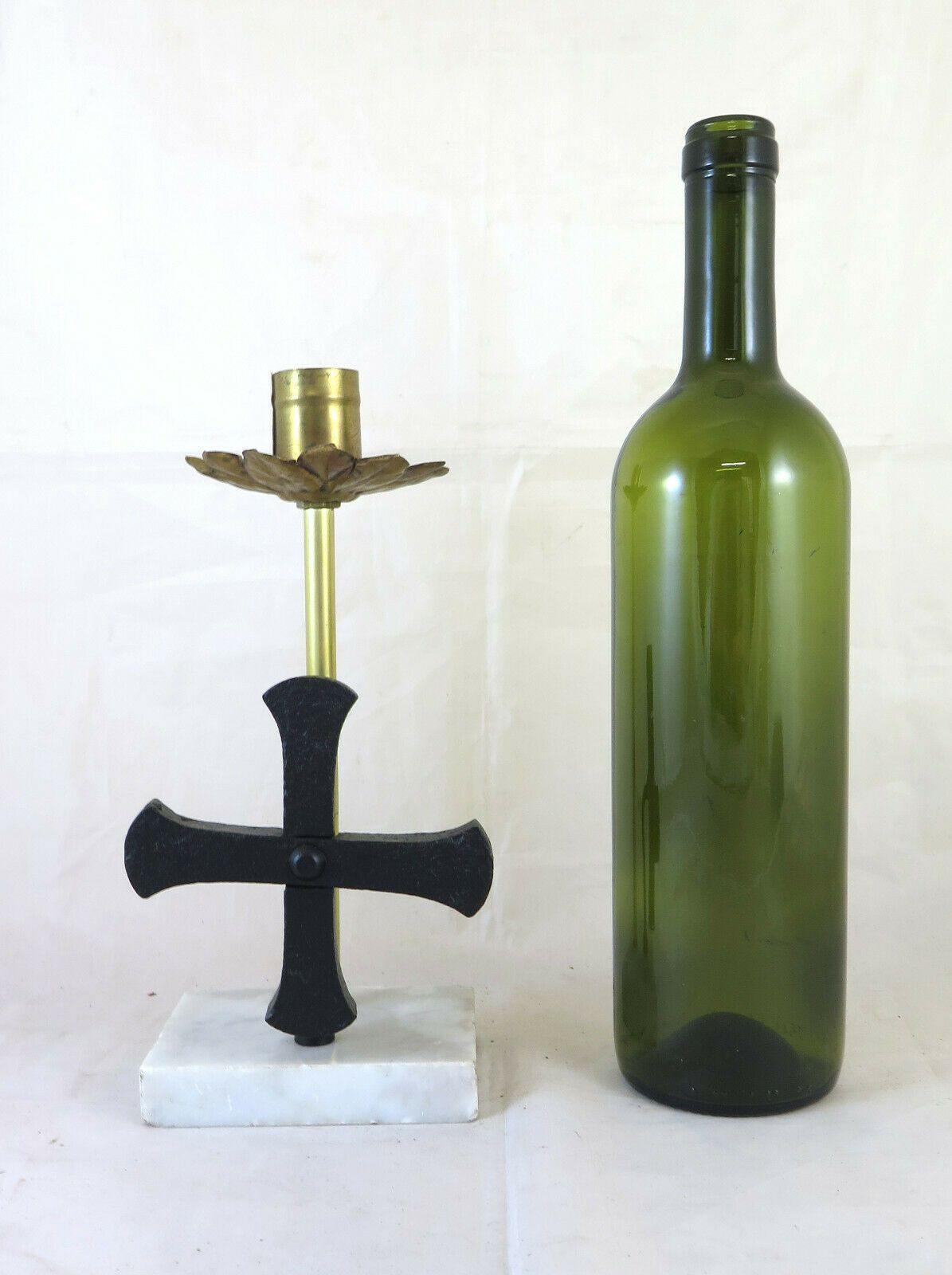 CANDELIERE CON CRICIFISSO VECCHIO PORTACENDELA CANDELABRO CROCE CRISTO CH8 - Belbello Antiques