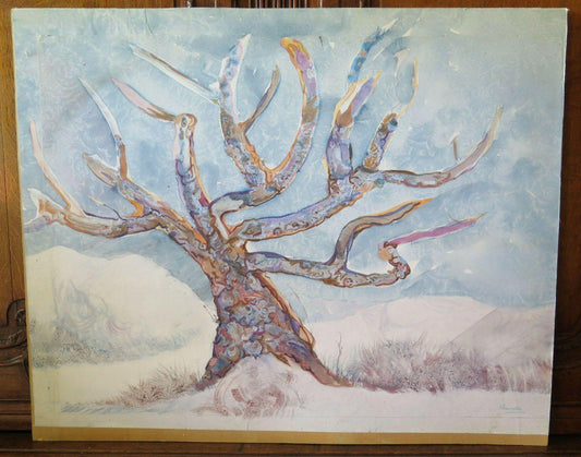 84x68 cm QUADRO PAESAGGIO INVERNALE NEVE DIPINTO TAVOLA FIRMATO VINTAGE  P20 - Belbello Antiques