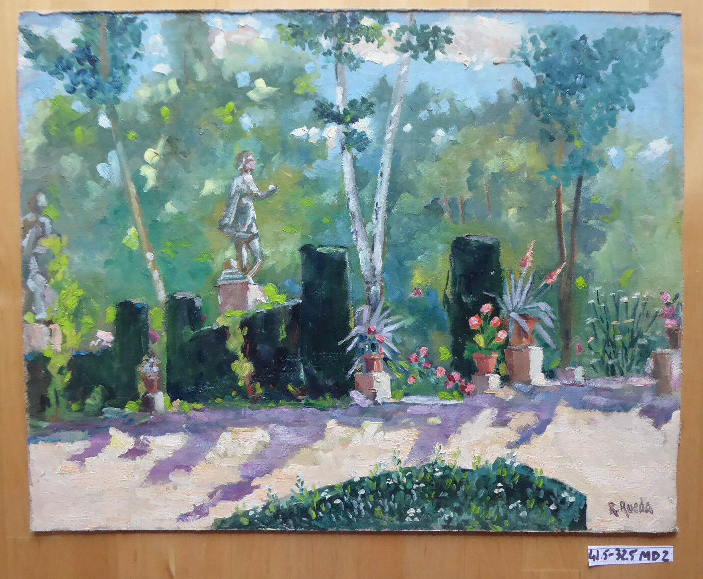 OLD OIL PAINTING RETIRO PARK OF MADRID SIGNED AND POPPY LANDSCAPE MD2 