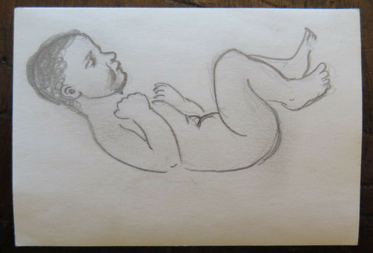 ANTIQUE PENCIL DRAWING ON PAPER SKETCH FIGURE OF NEWBORN CHILD ORIGINAL P28.5