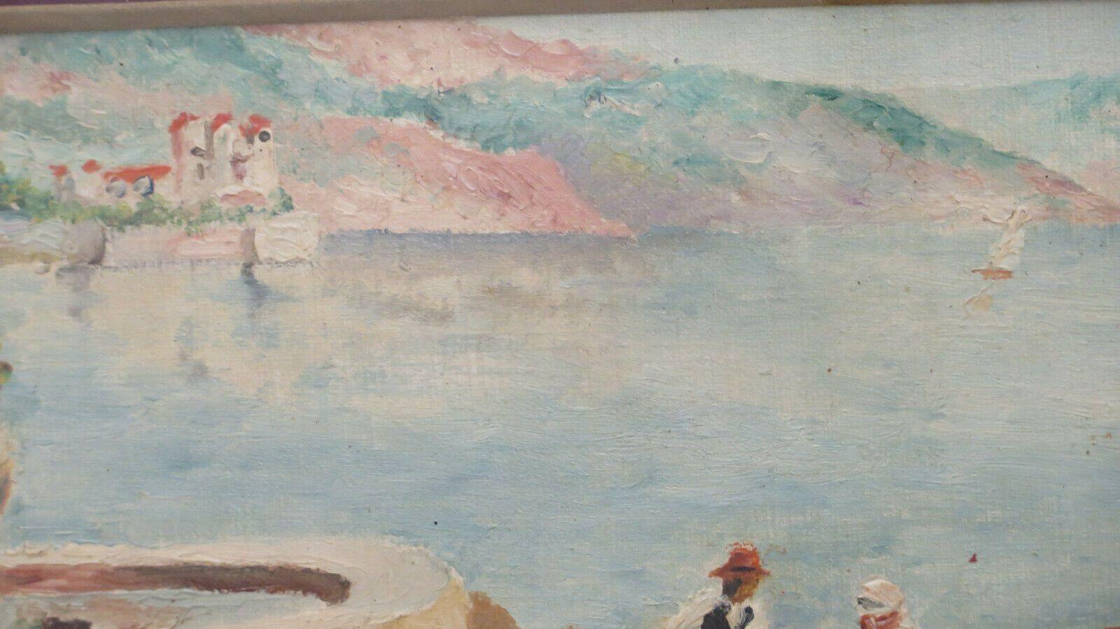 QUADRO D'EPOCA PAESAGGIO RIVIERA FRANCESE MEDITERRANEO DIPINTO OLIO FIRMATO BM45 - Belbello Antiques