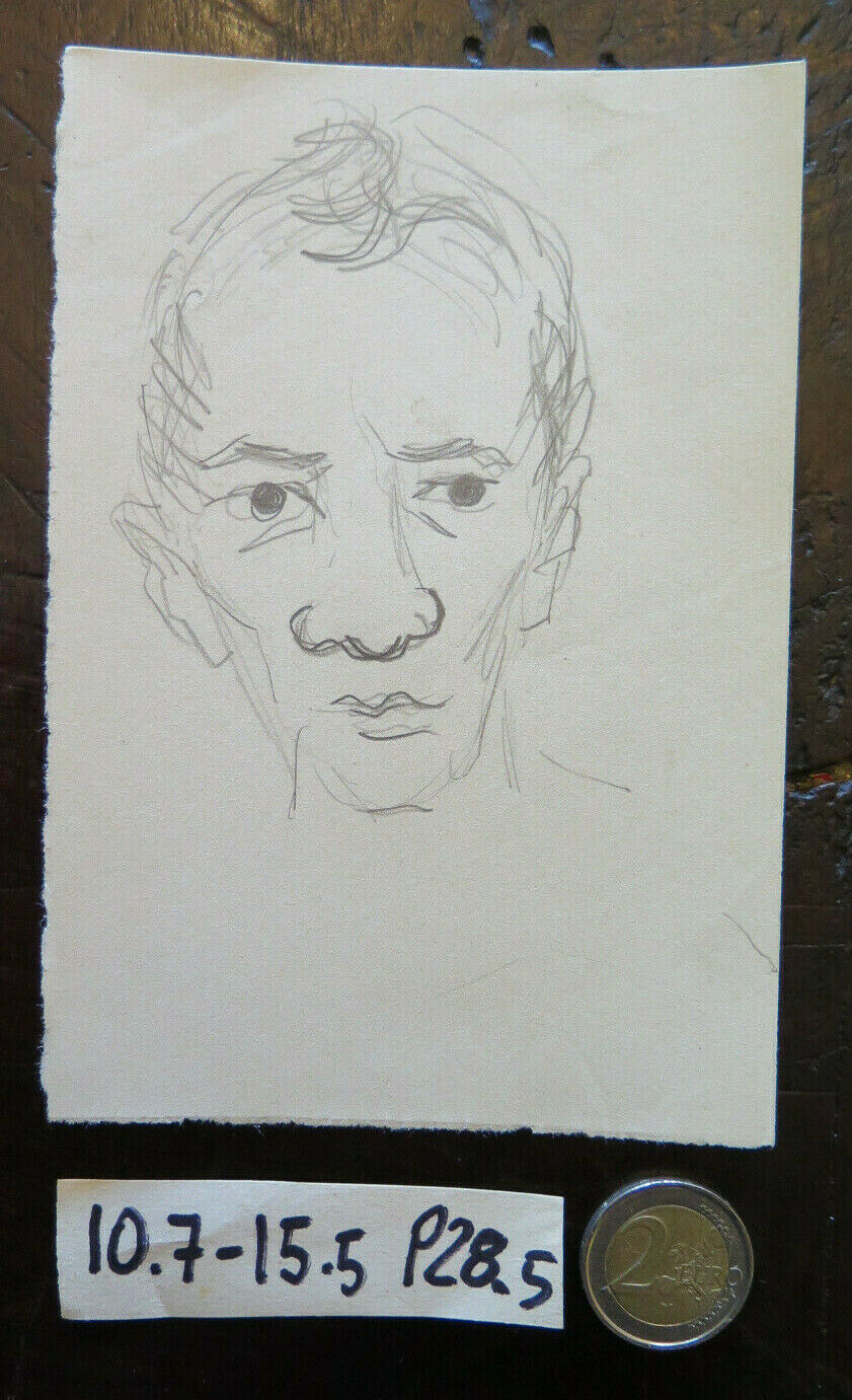 OLD SKETCH PREPARATORY STUDY DRAWING MAN'S FACE AUTHOR G. PANCALDI P28.5