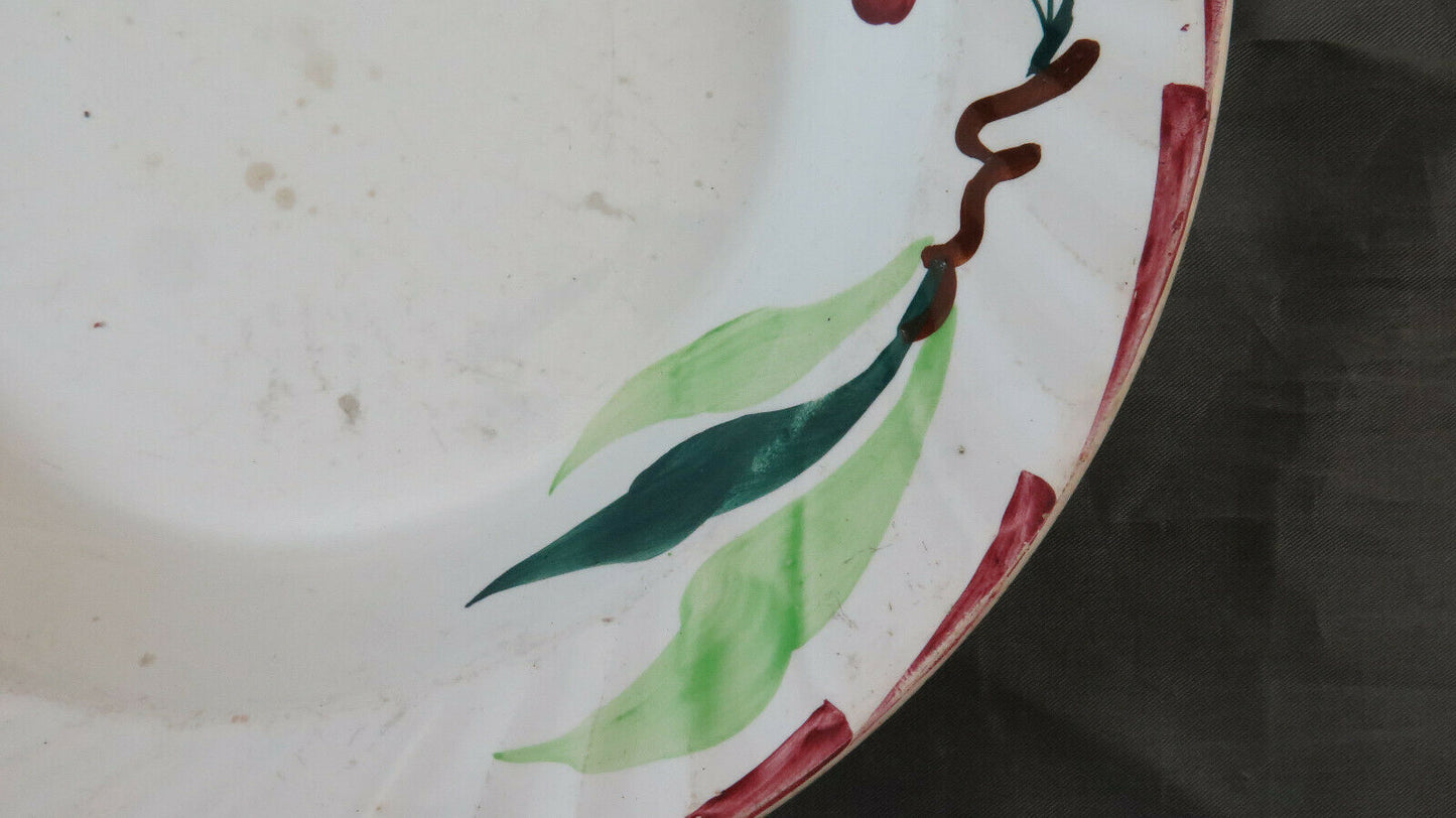 ANTIQUE CERAMIC PLATE MOULIN DES LOUPS &amp; HAMAGE FRANCE VINTAGE CHERRIES BM34 