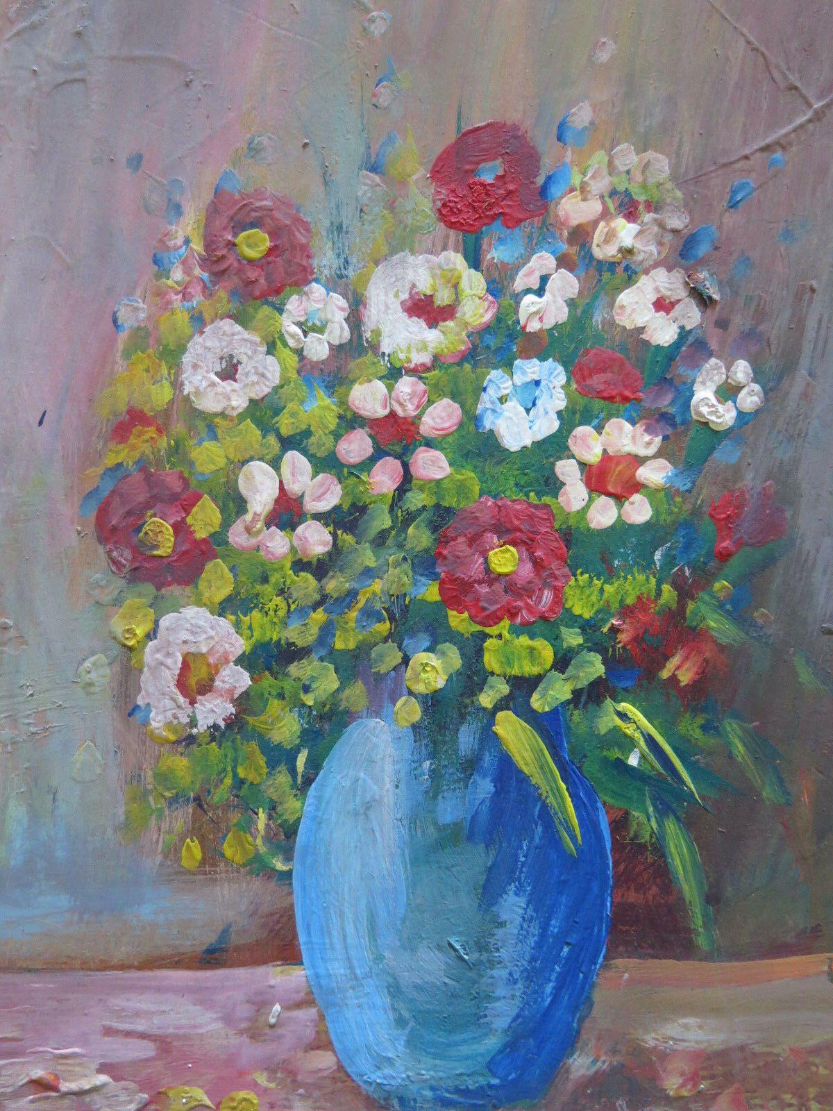 MAZZO DI FIORI IN STILE IMPRESSIONISTA QUADRO ANTICO DIPINTO OLIO SU TAVOLA v - Belbello Antiques