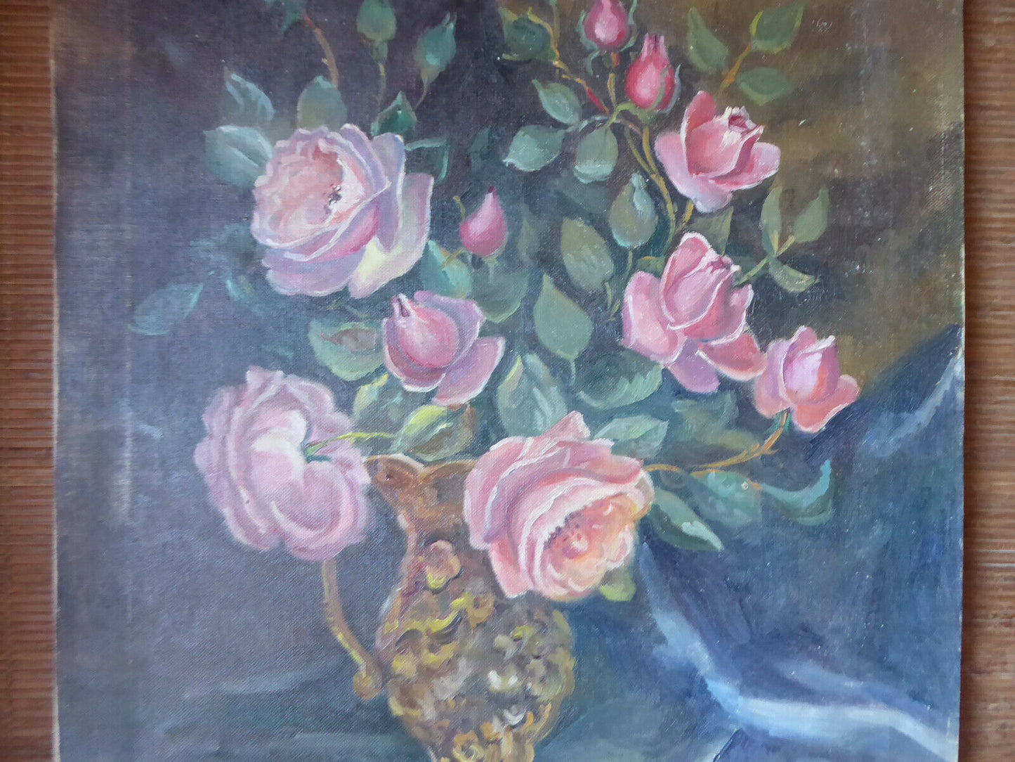 QUADRO A FIORI ROSE VINTAGE VECCHIO EPOCA '900 FIRMATO DIPINTO OLIO SU TELA MD8