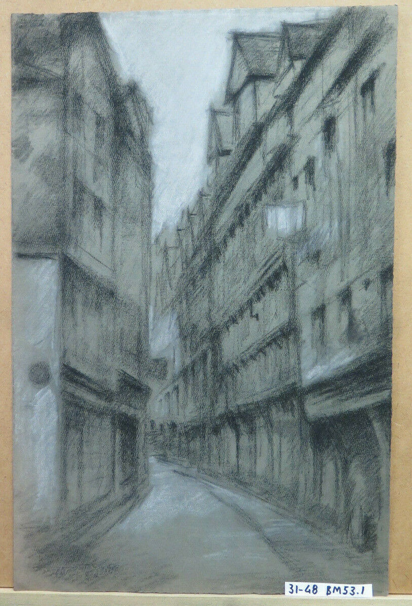 ANTICO DISEGNO QUADRO VEDUTA CITTÀ FRANCIA ARTE Pierre Duteurtre DUT BM53.1